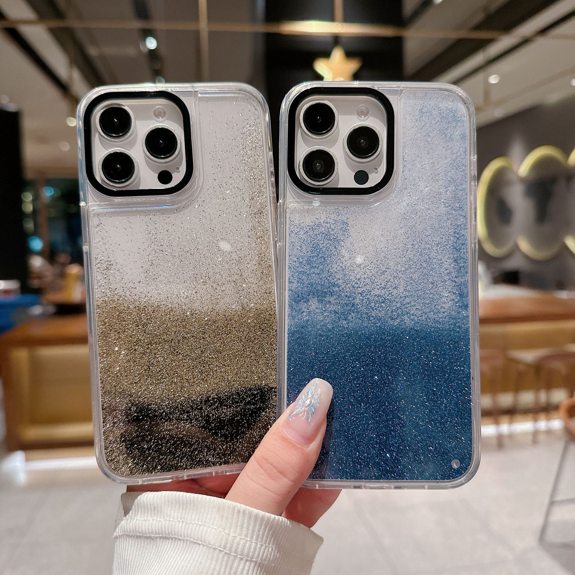 中性适用苹果15ProMax手机壳琉璃鎏金流沙银河系iPhone16保护套